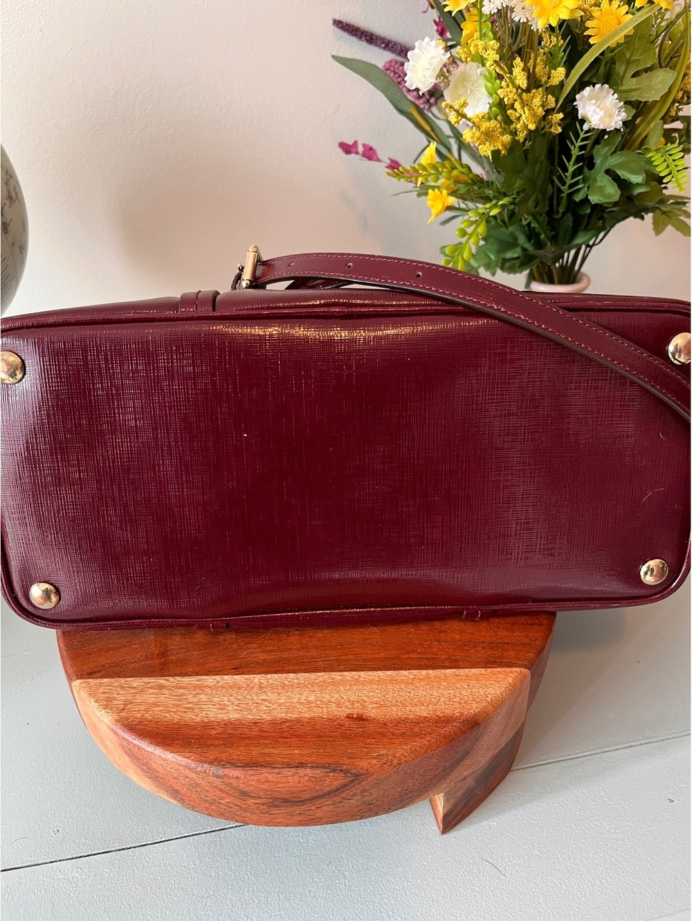 COACH Burgundy Saffiano Leather Peyton Cora Domed Satchel & Crossbody Bag F25671 - Picture 5 of 16